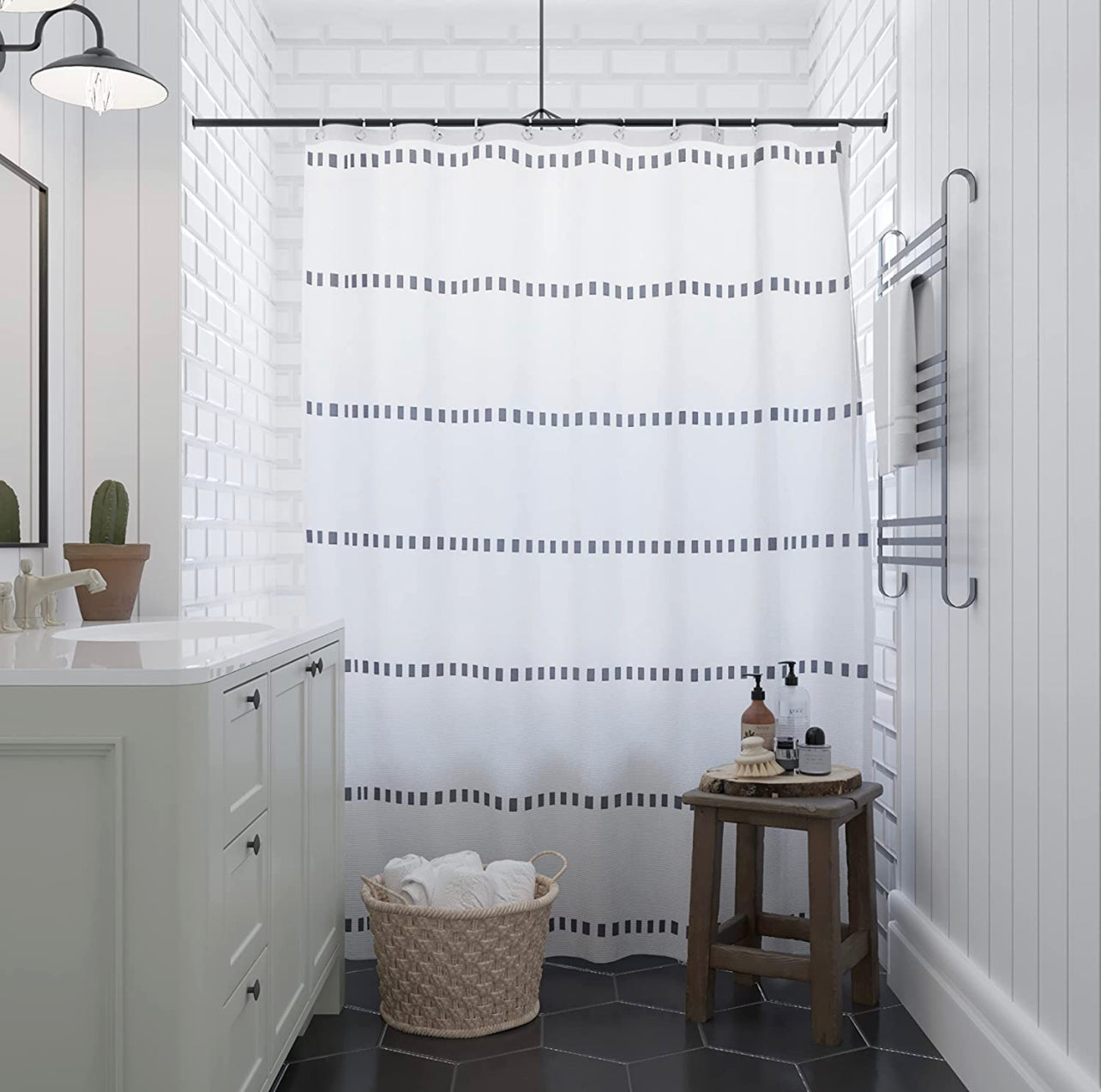 White Shower Curtain for Bathroom Shower Curtains, Shower Curtain Hooks Included, Size 72x72 Boho Shower Curtains