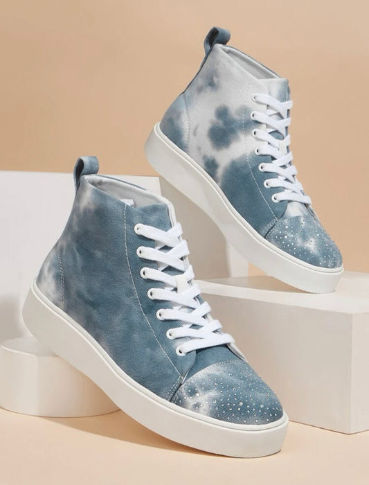 Tie dye graphic rhinestone decor canvas shoes