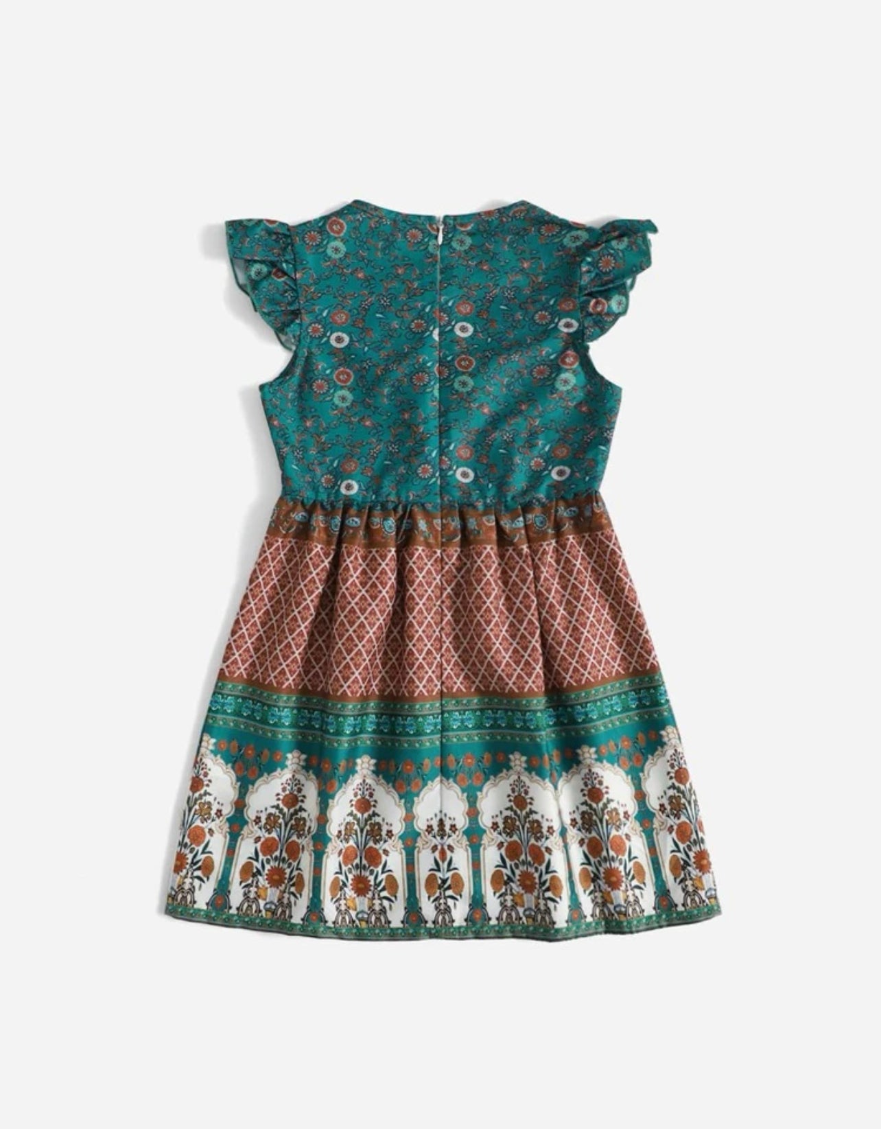 Toddler Girls Floral & Geo Print Ruffle Trim Dress