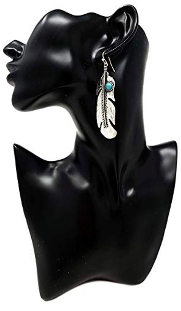 Western Turquoise Feather Dangling Fish Hook Earrings Navajo