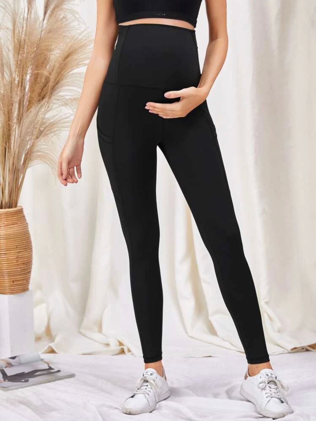 Maternity solid sports leggings with phone pocket - Christina’s unique boutique LLC