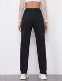 Black high waisted raw hem straight jeans