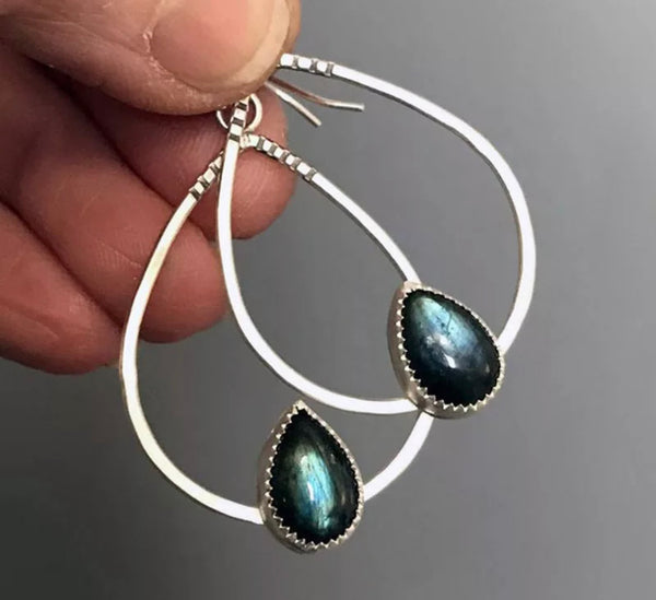 Labradorite teardrop shaped dangle earrings. - Christina’s unique boutique LLC