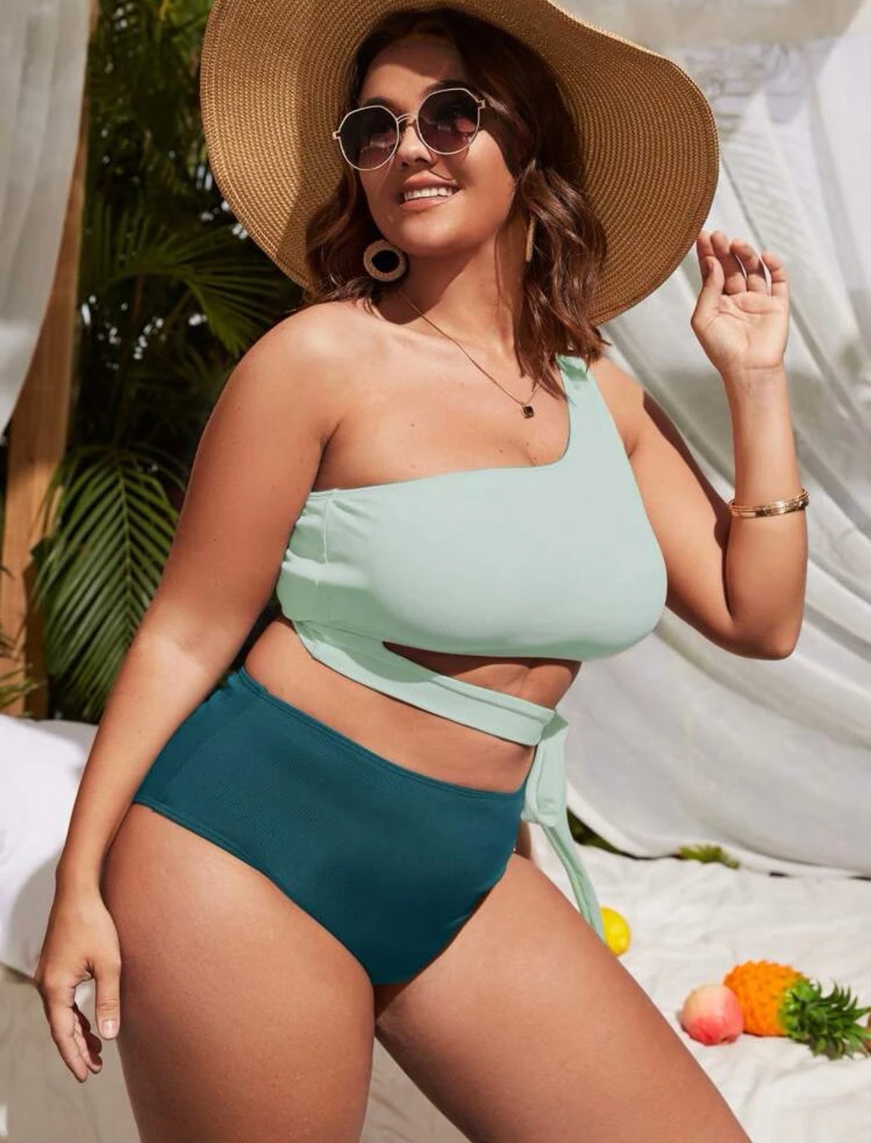 Curve & Plus cut-out one shoulder bikini swimsuit