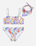 Teen Girls Allover Print Bikini Swimsuit With Scarf