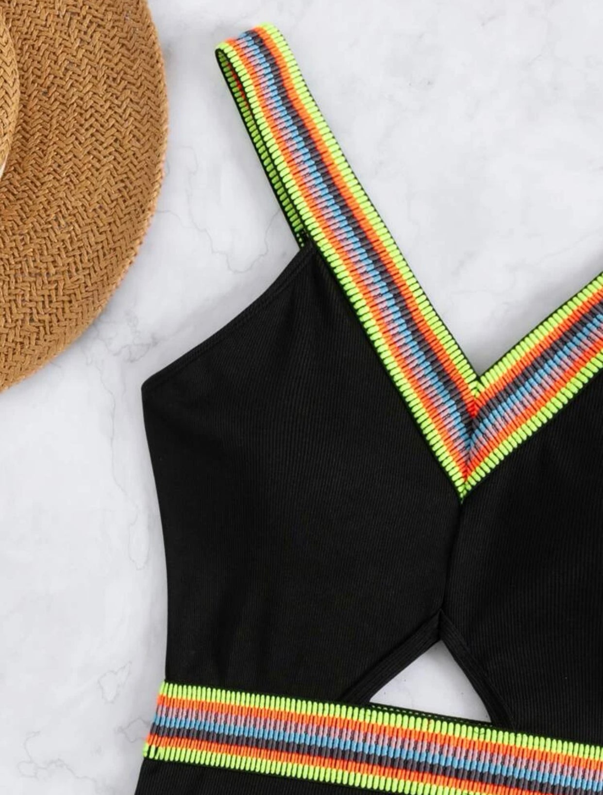 Striped tape one piece swimsuit