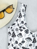 Mushroom print cut-out one piece swimsuit