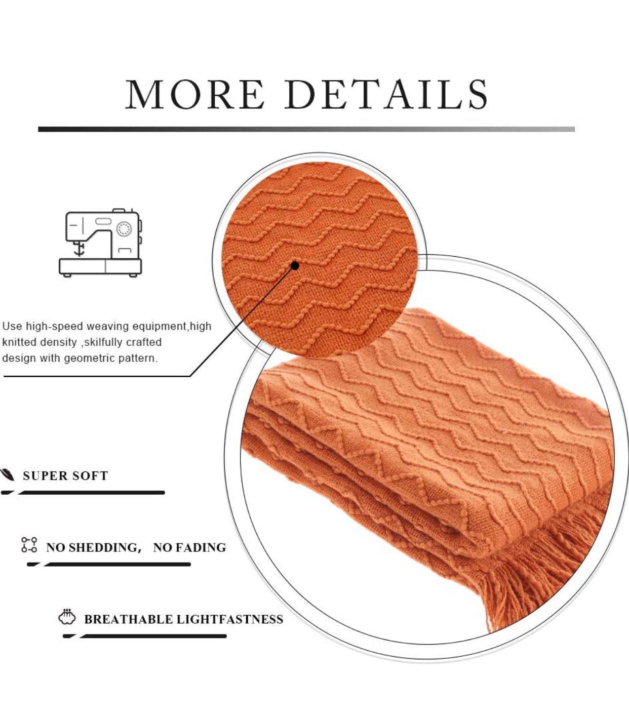 Burnt Orange Throw Blanket. Lightweight Textured Solid Fall Decor Throw, 50"x60".