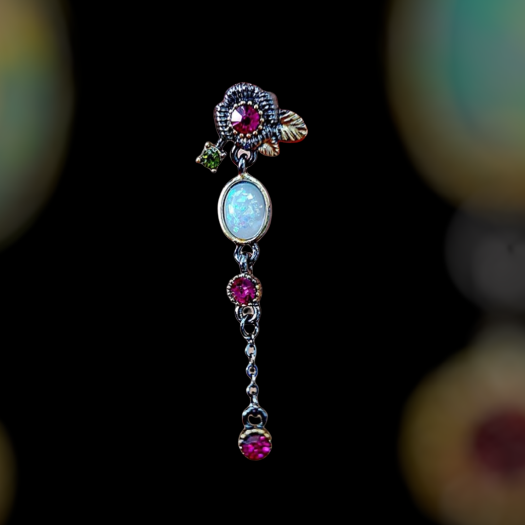 Plant leaf fire Opal long tassel earrings