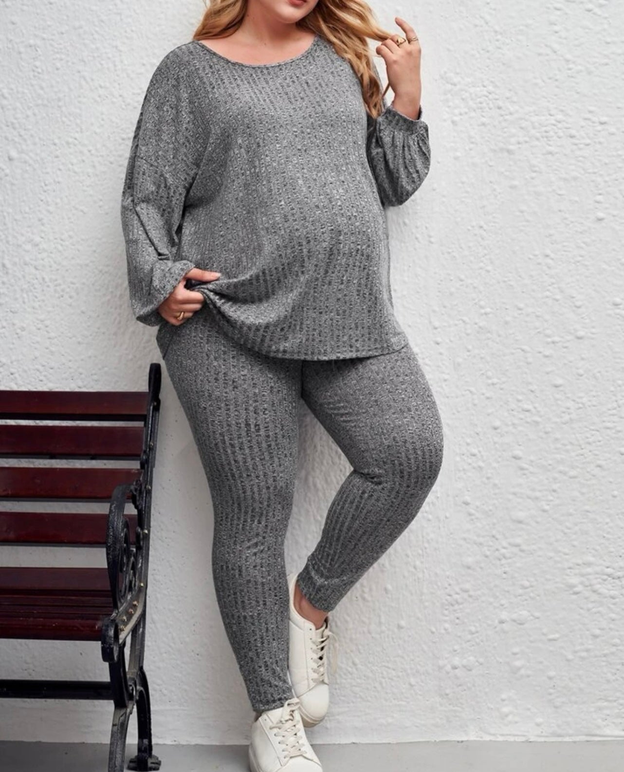 Maternity drop shoulder rib-knit tee and leggings set