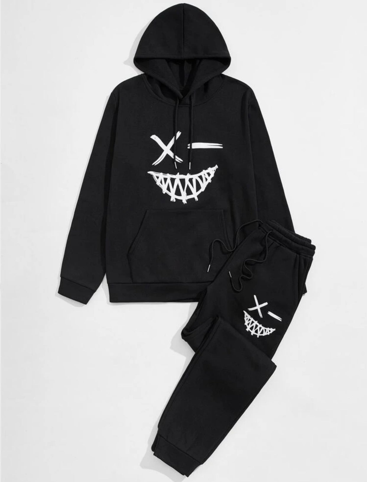 Men’s cartoon graphic drawstring hoodie & sweatpants set