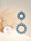 Wonderent Small Turquoise Elegant Bohemian Dangle Metal Double Circle Earrings.