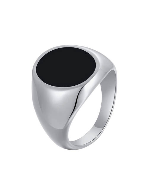 Mens Black Onyx Rings Stainless Steel Square Agate Signet Rings for Men