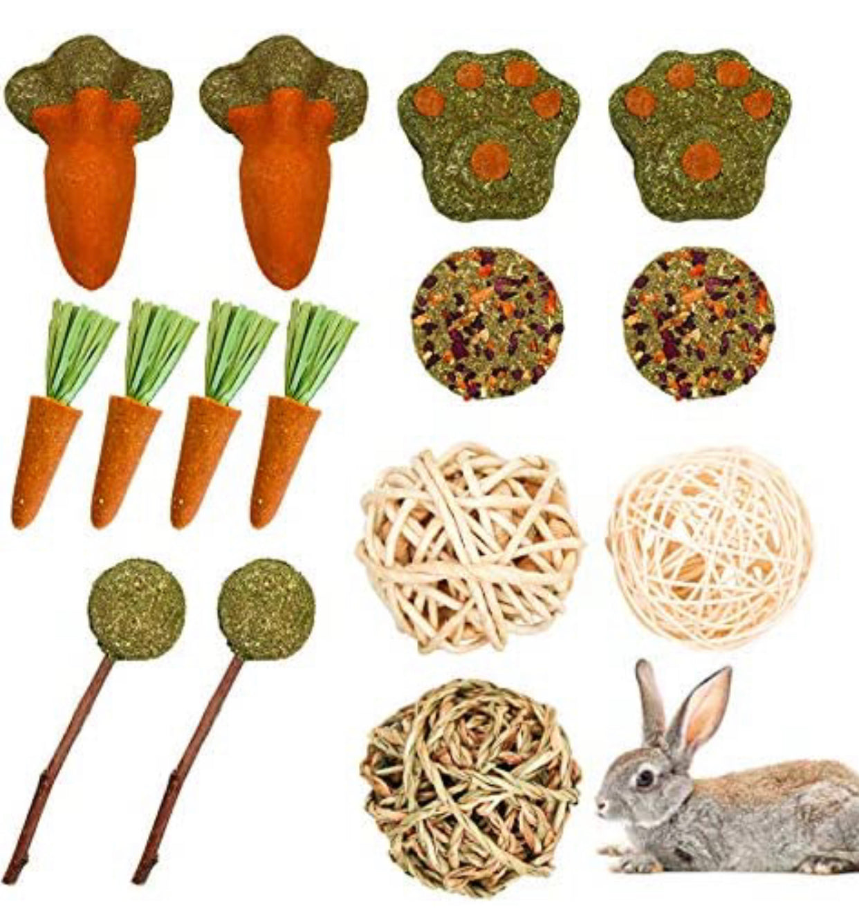 Rabbit Chew Toys, Natural Timothy Grass Teeth Grinding Cakes, Mixed Bunny Treats