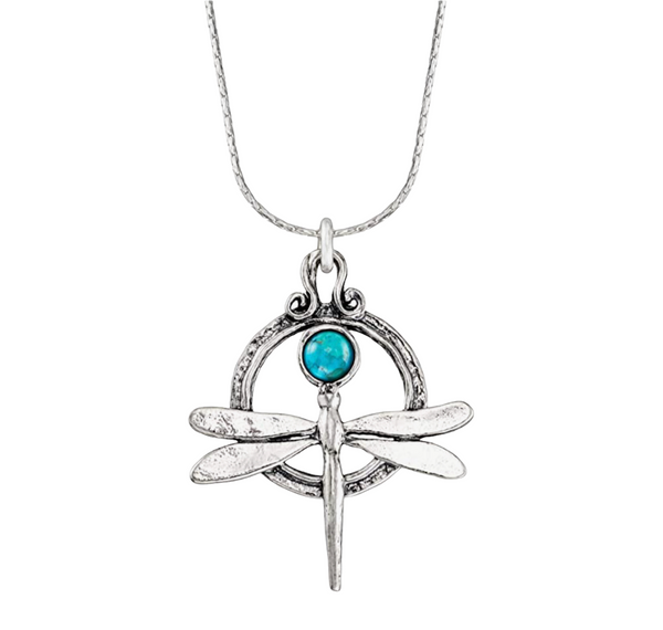 Turquoise Dragonfly Necklace in Sterling Silver. 18”