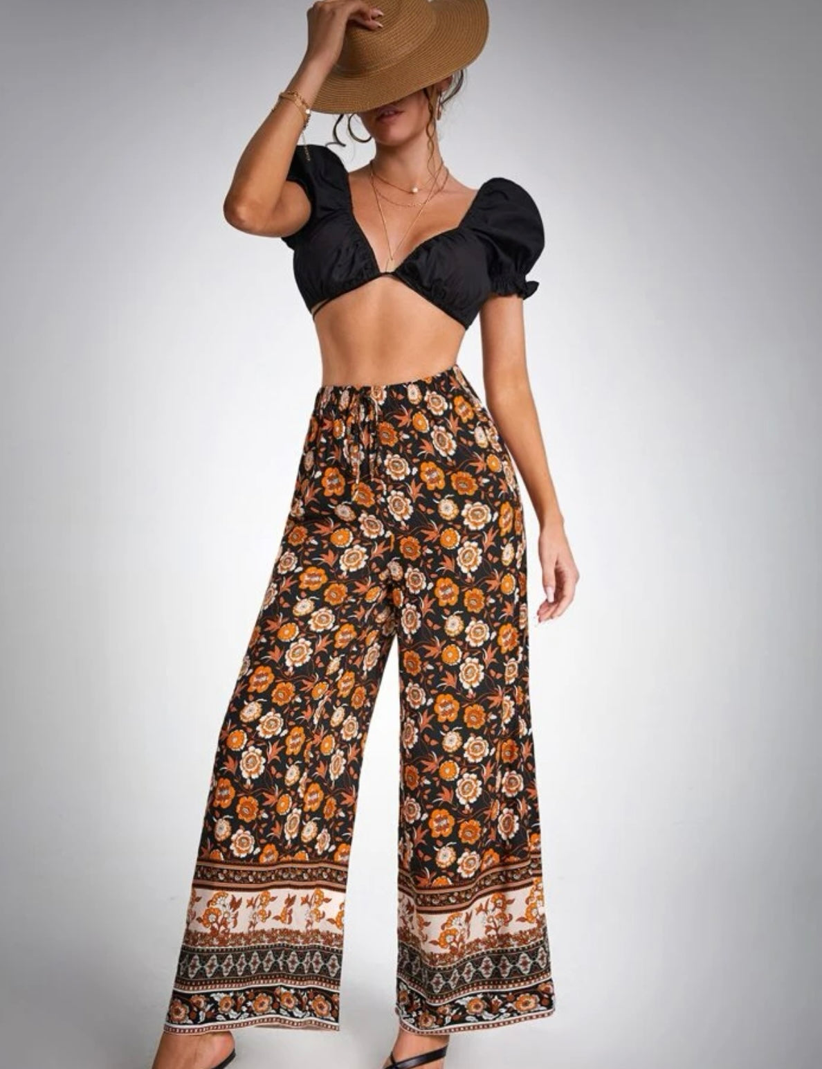 Tall floral print wide leg pants