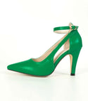 Point toe come heeled ankle strap pumps
