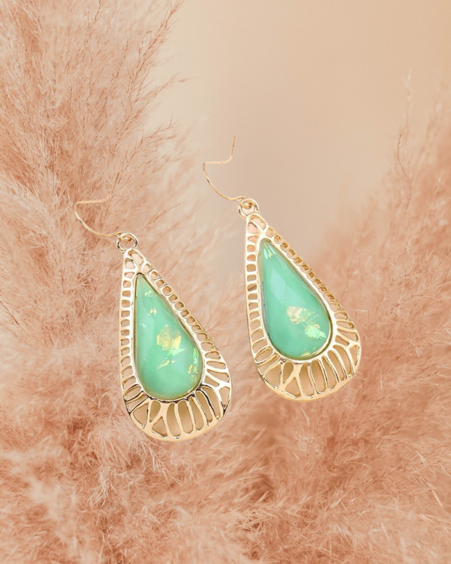 Light green decor water drop style dangle earrings