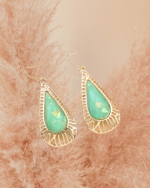 Light green decor water drop style dangle earrings