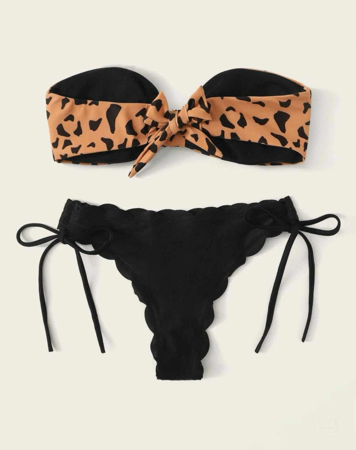 Graphic print knot front bandeau bikini swimsuit