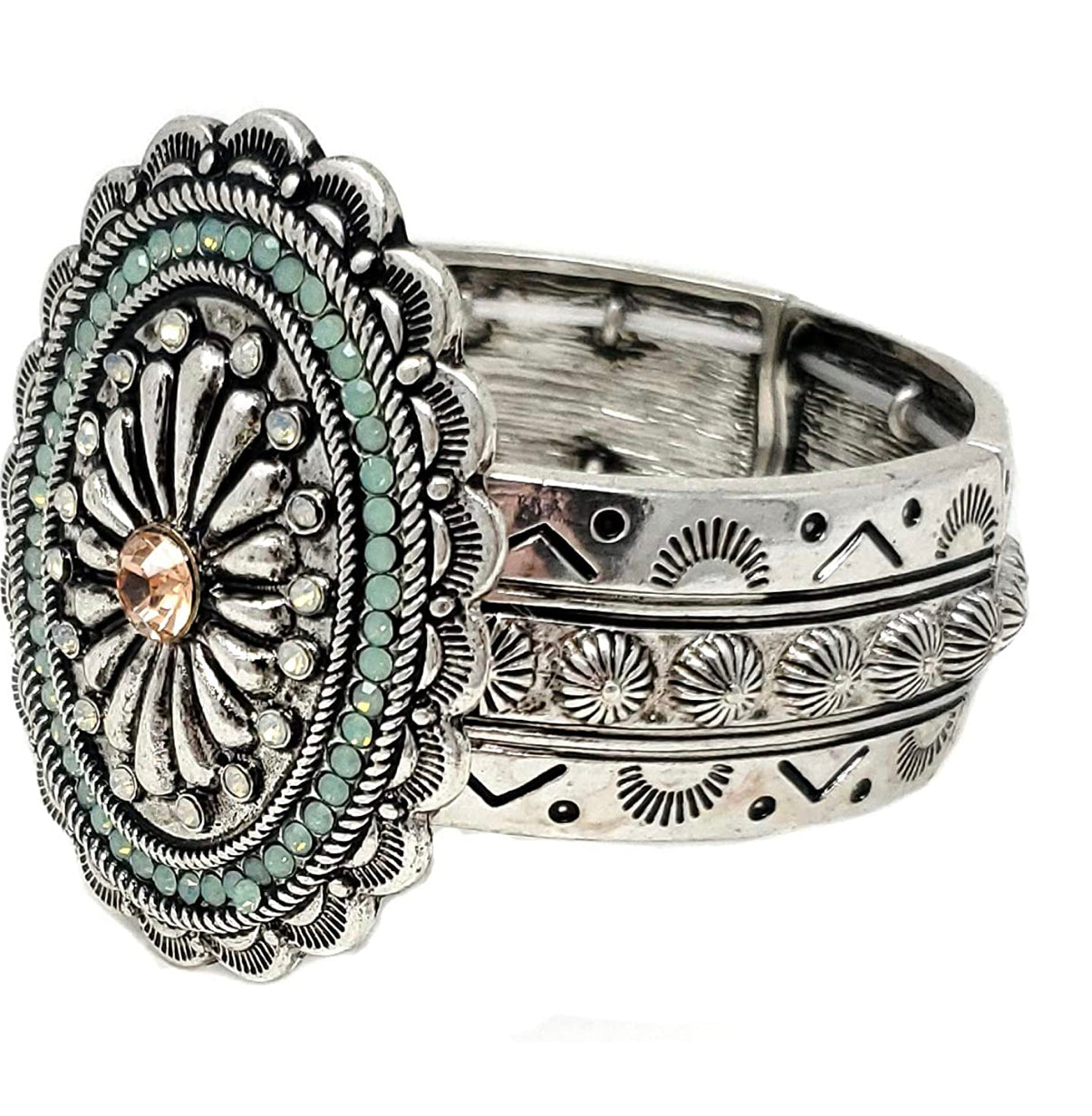 Western Flower Rhinestone Double Stretch Bracelet Navajo