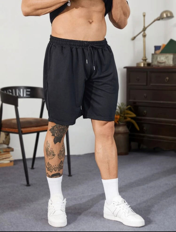 Men’s extended size letter patched drawstring shorts