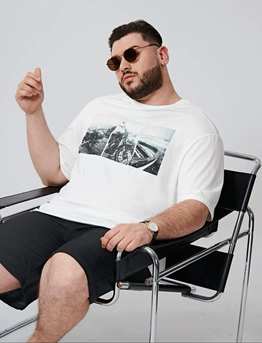 Men’s extended size motorcycle print tee