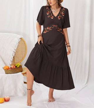 Curve & plus embroidered butterfly sleeve ruffle hem dress