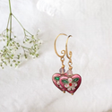 Pink heart flower cloisonne earrings
