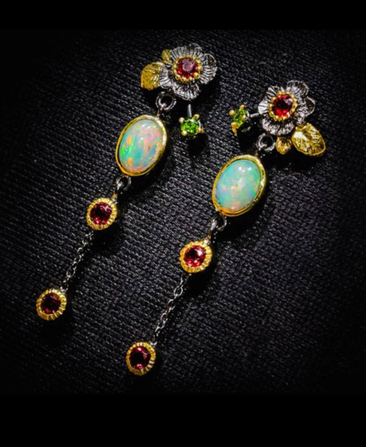 Plant leaf fire Opal long tassel earrings