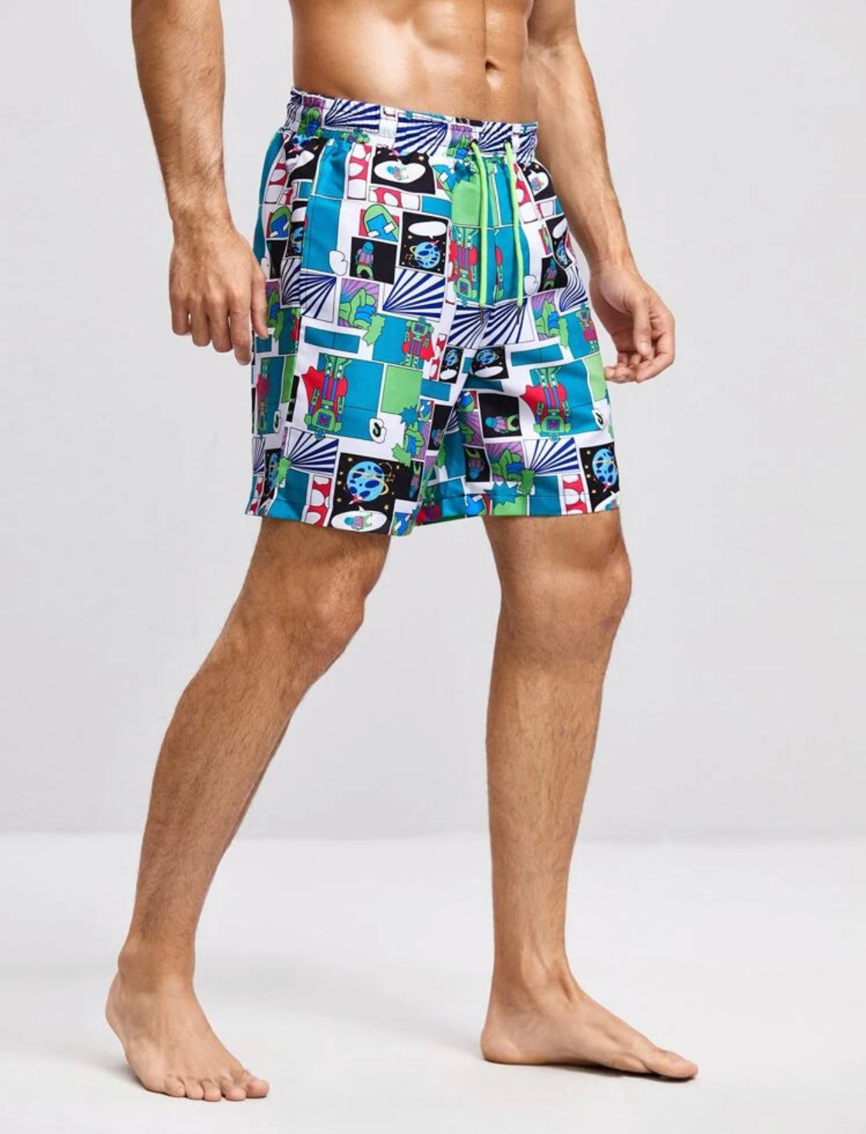 Men’s pop art print draw stone waist shorts