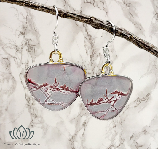 Light grey and deep red feminine dangle earrings. - Christina’s unique boutique LLC