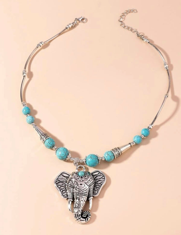 Turquoise decor elephant charm necklace