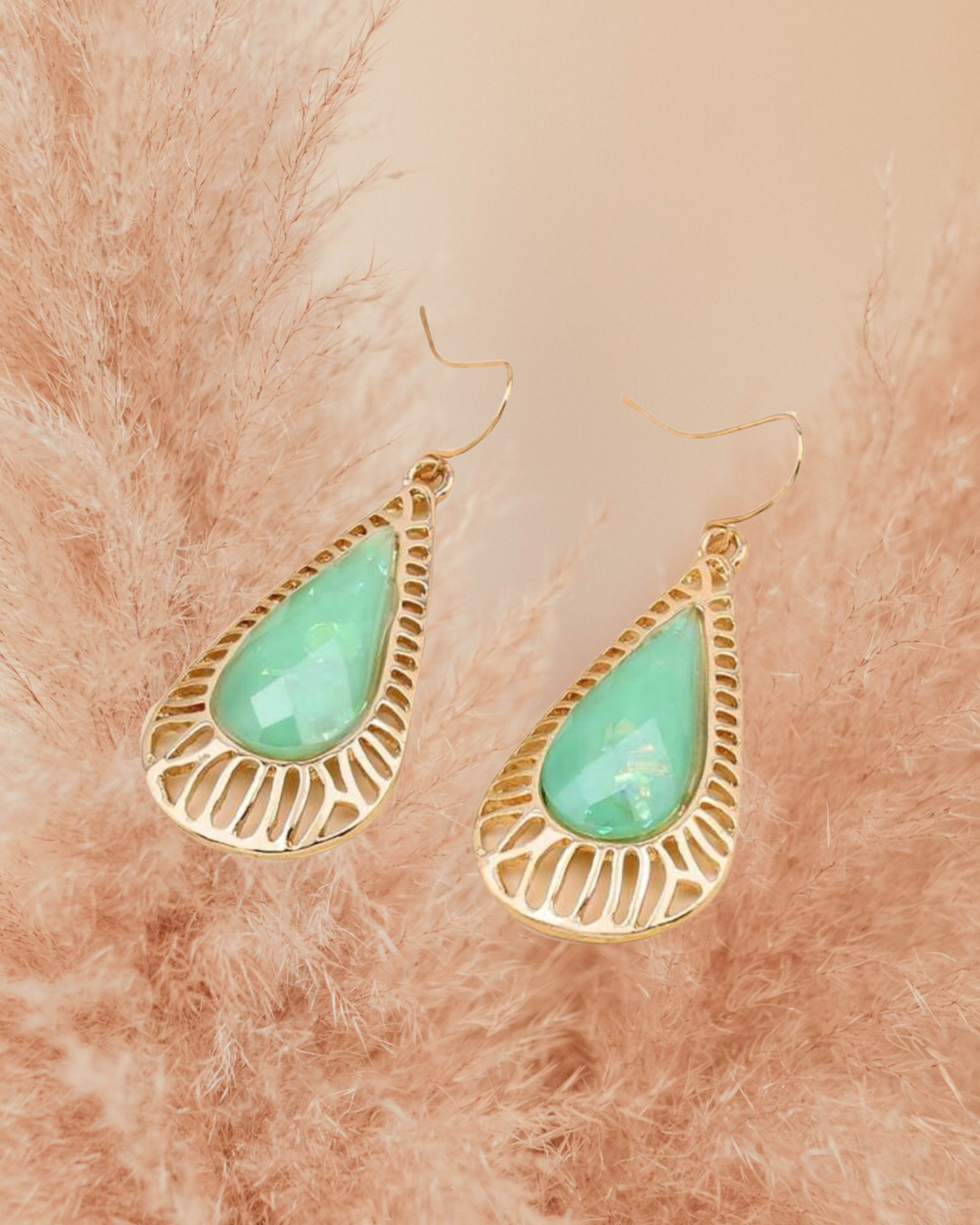 Light green decor water drop style dangle earrings