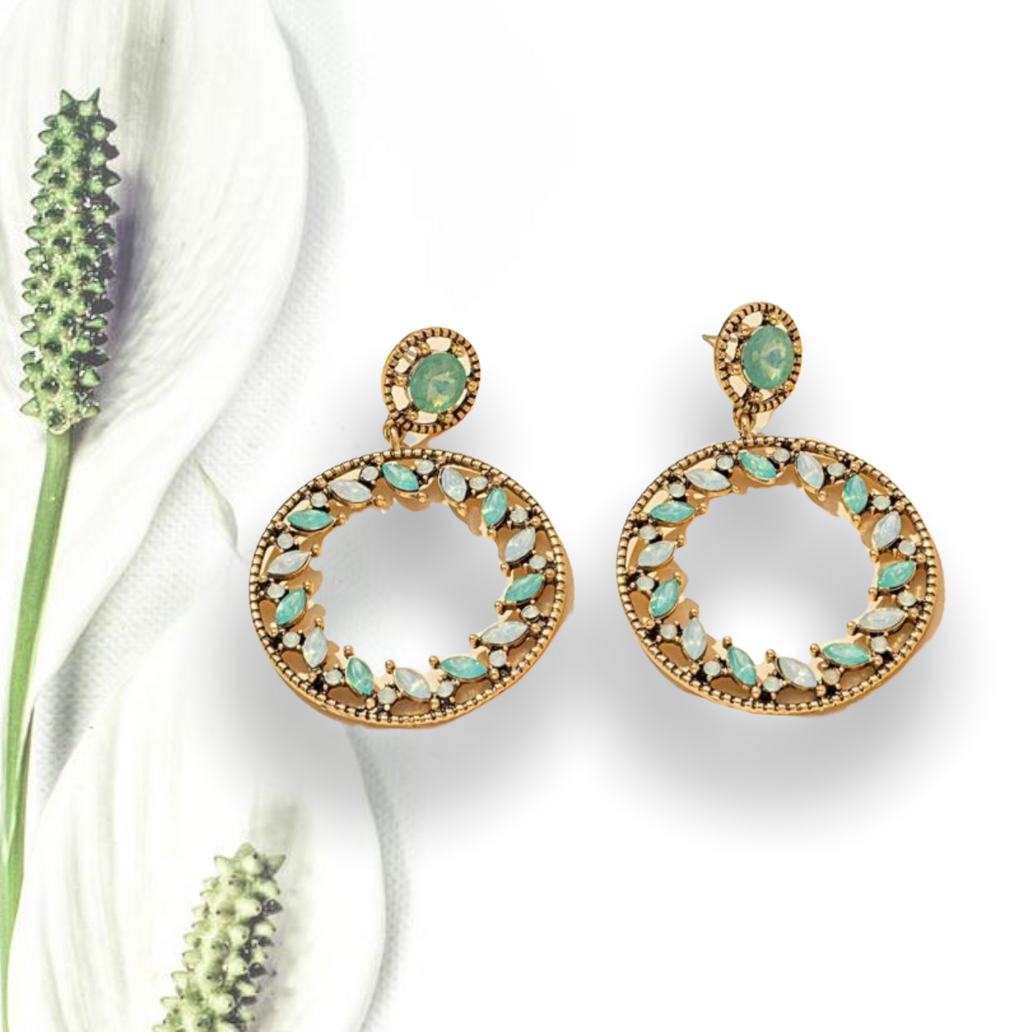 Rhinestone decor round drop earrings