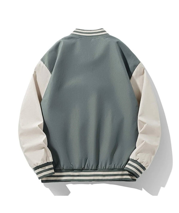 Men’s two tone striped trim zipper bomber jacket