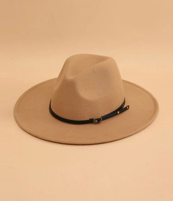 Khaki colored belt decor fedora hat