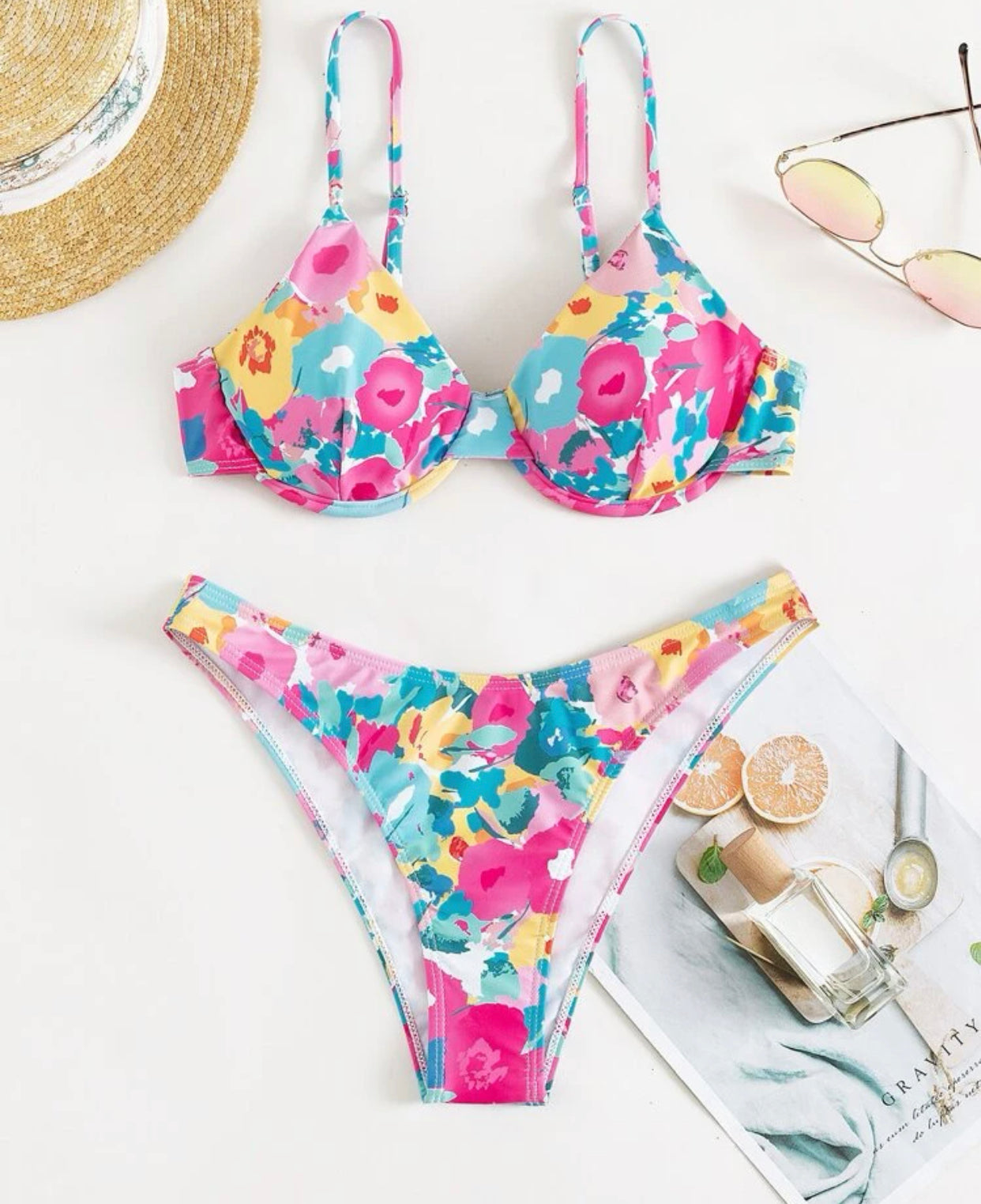 Random floral print underwire bikini swimsuit