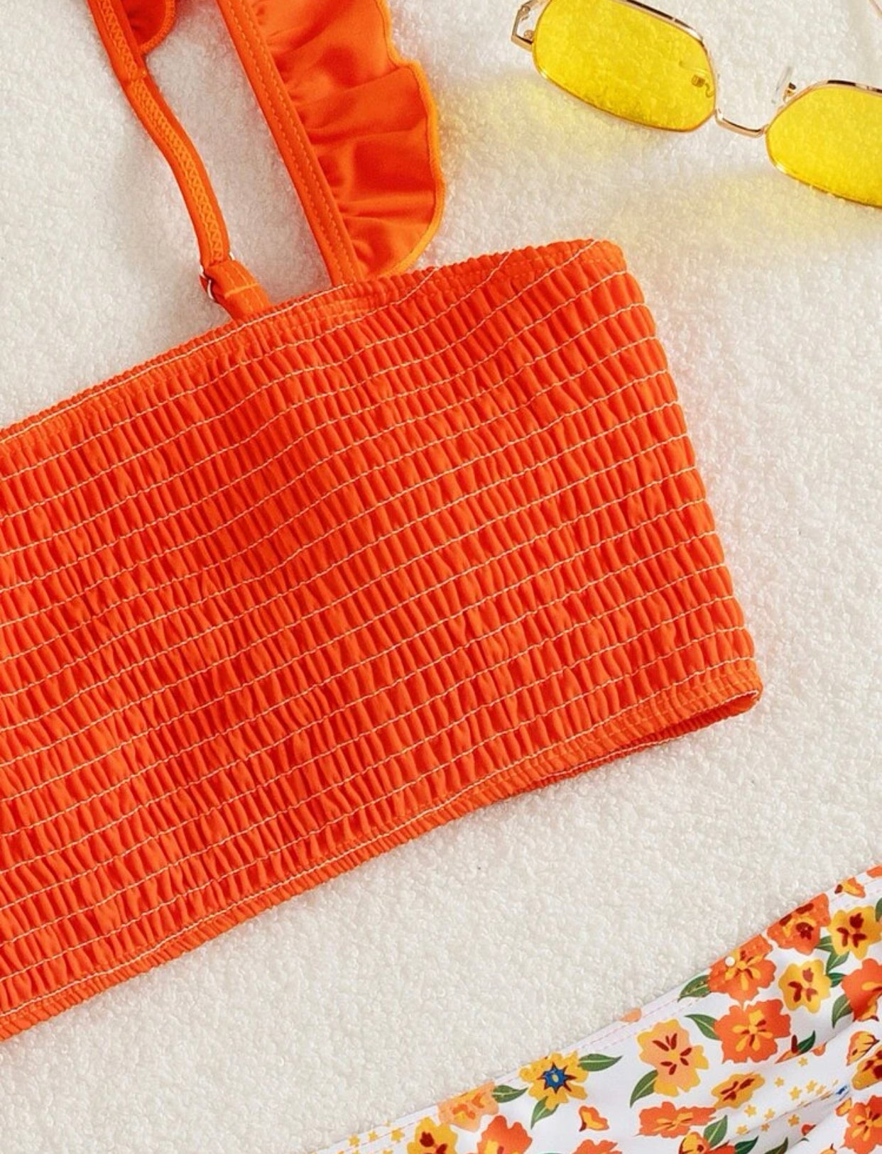 Maternity floral print smock ruffle trim bikini swimsuit