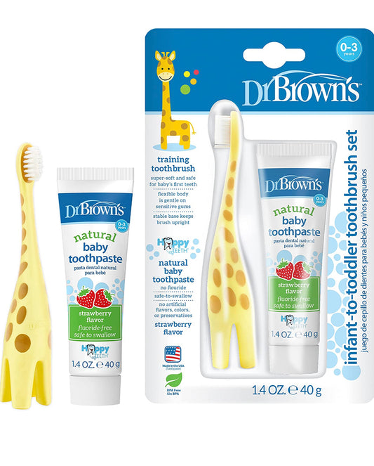 Dr. Brown's Infant-to-Toddler Training Toothbrush Set with Strawberry Fluoride-Free Toothpaste