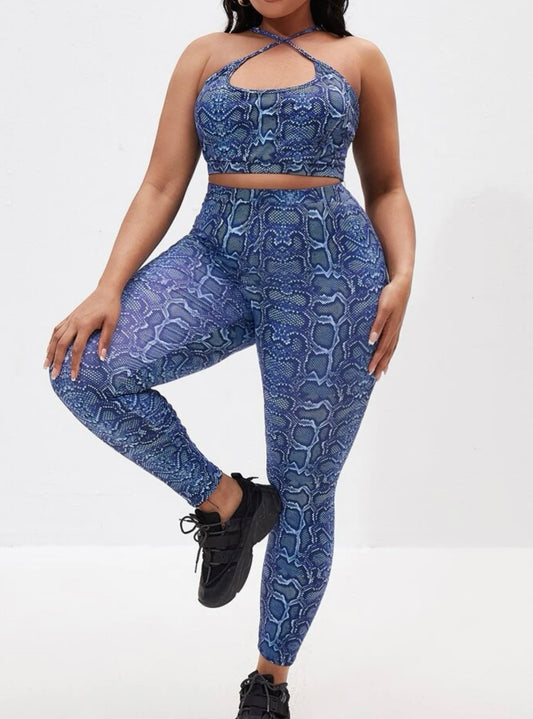 Sxy plus lightweight snakeskin print sports set