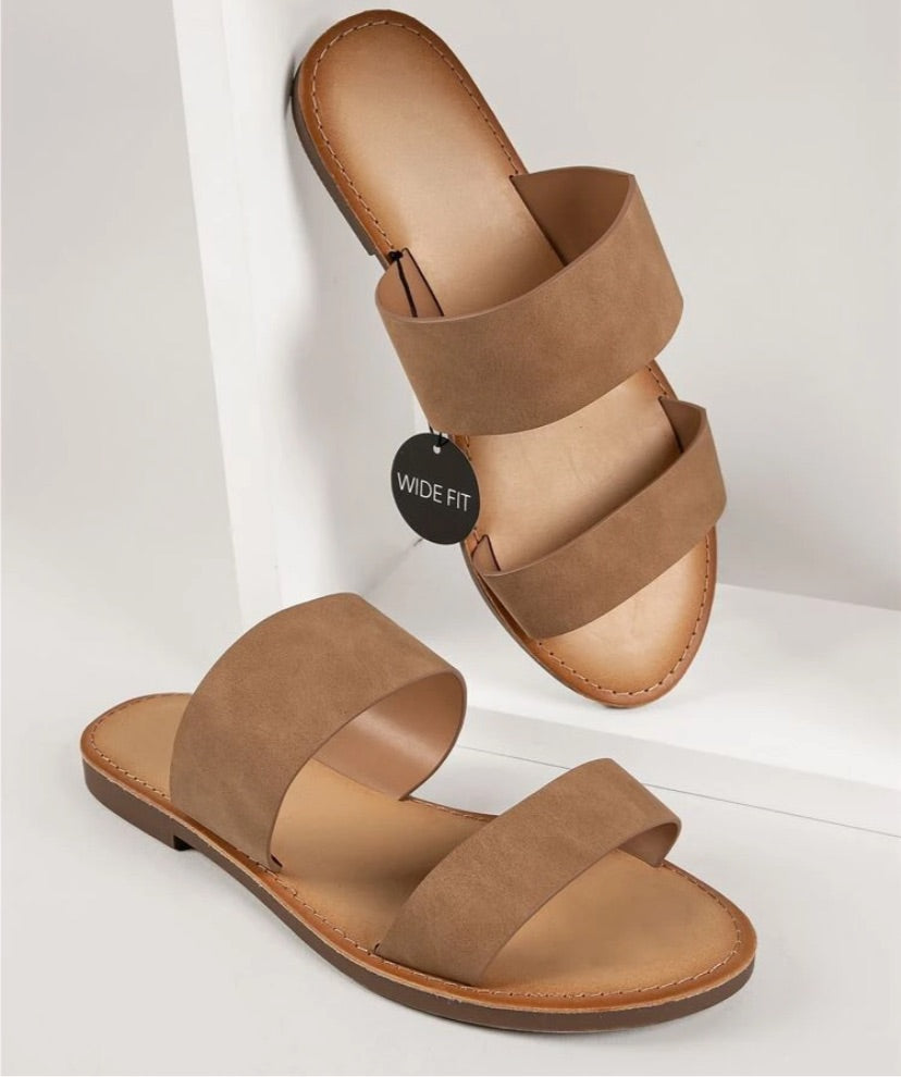 Vegan Leather Dual Strap Wide-Fit Sandals