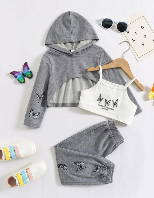 Toddler girls butterfly and slogan graphic cami top & hoodie & sweatpants