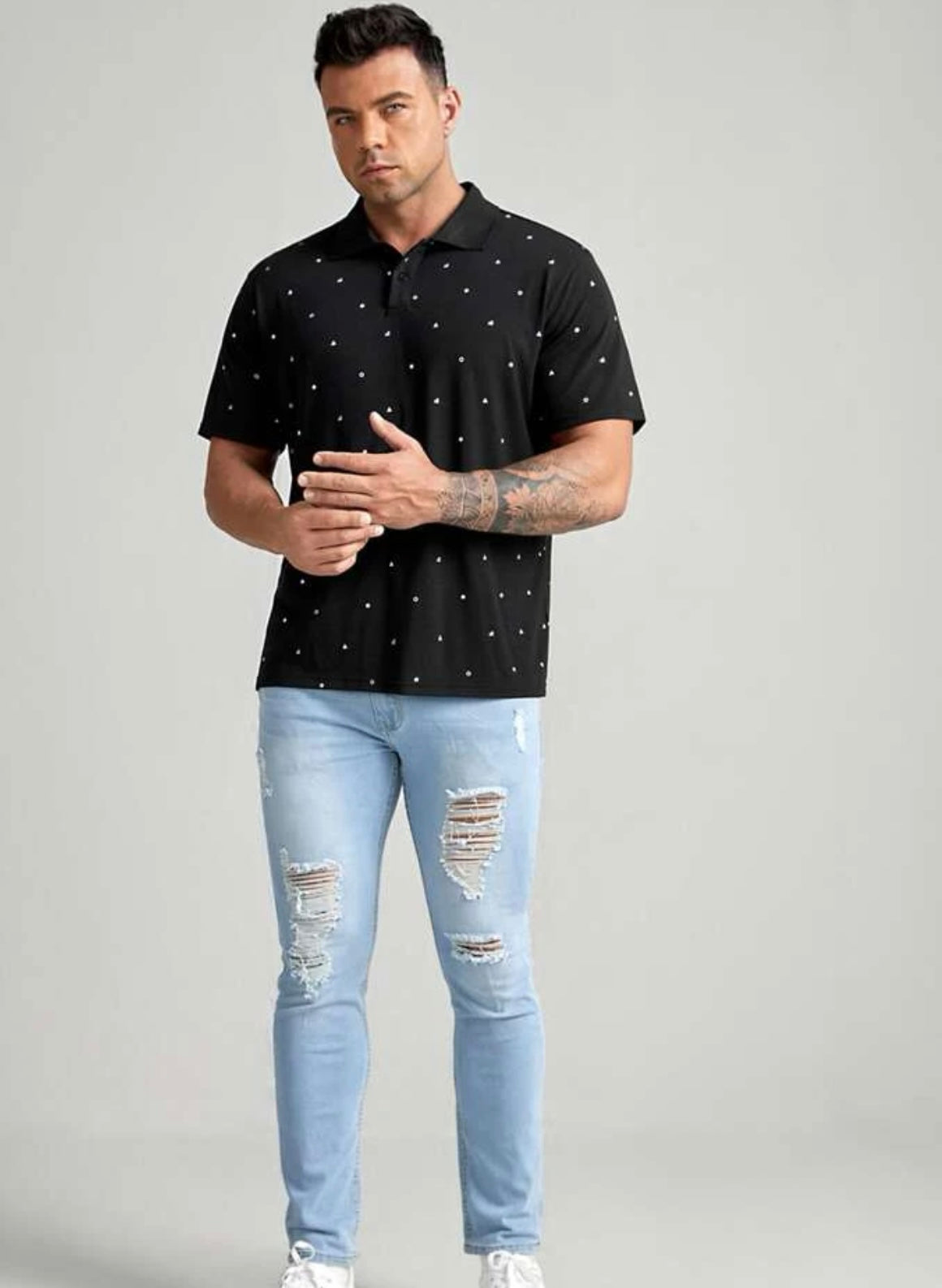 Extended sizes men geo print shirt