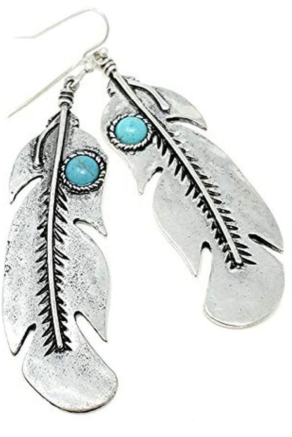 Western Turquoise Feather Dangling Fish Hook Earrings Navajo