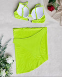 Lime green 3 pack neon green push up bikini swimsuit & beach skirt