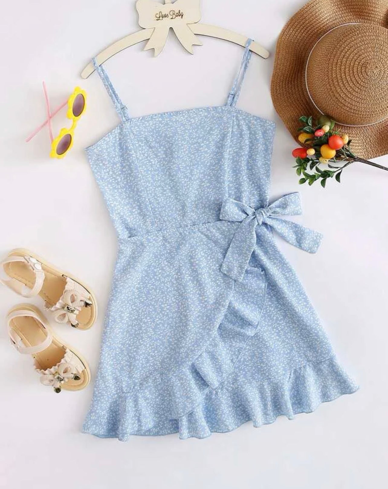 Girls Ruffle Trim Tie Side Ditsy Floral Slip Dress