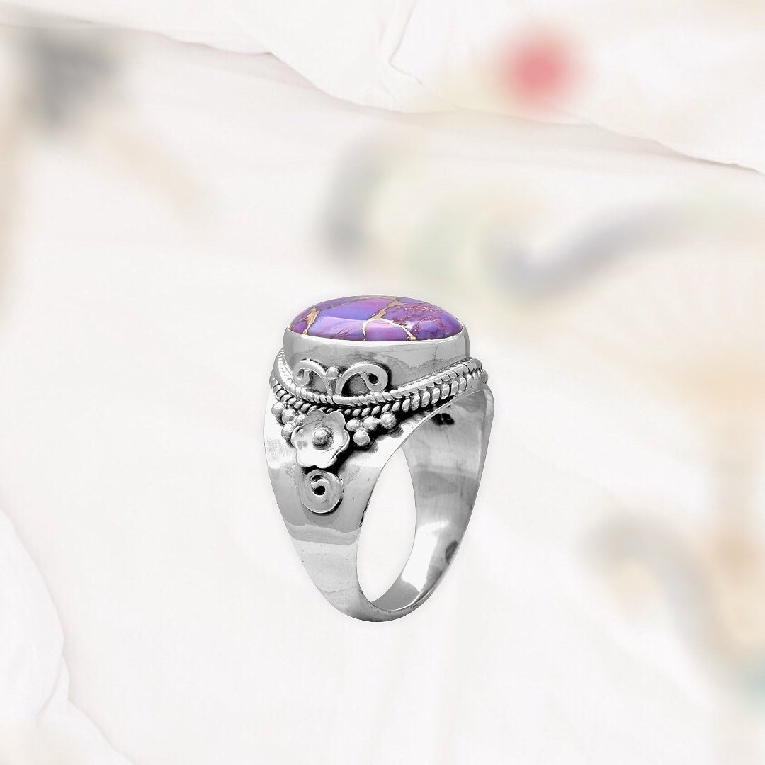 Purple Copper Turquoise 925 Sterling Silver gemstone ring.