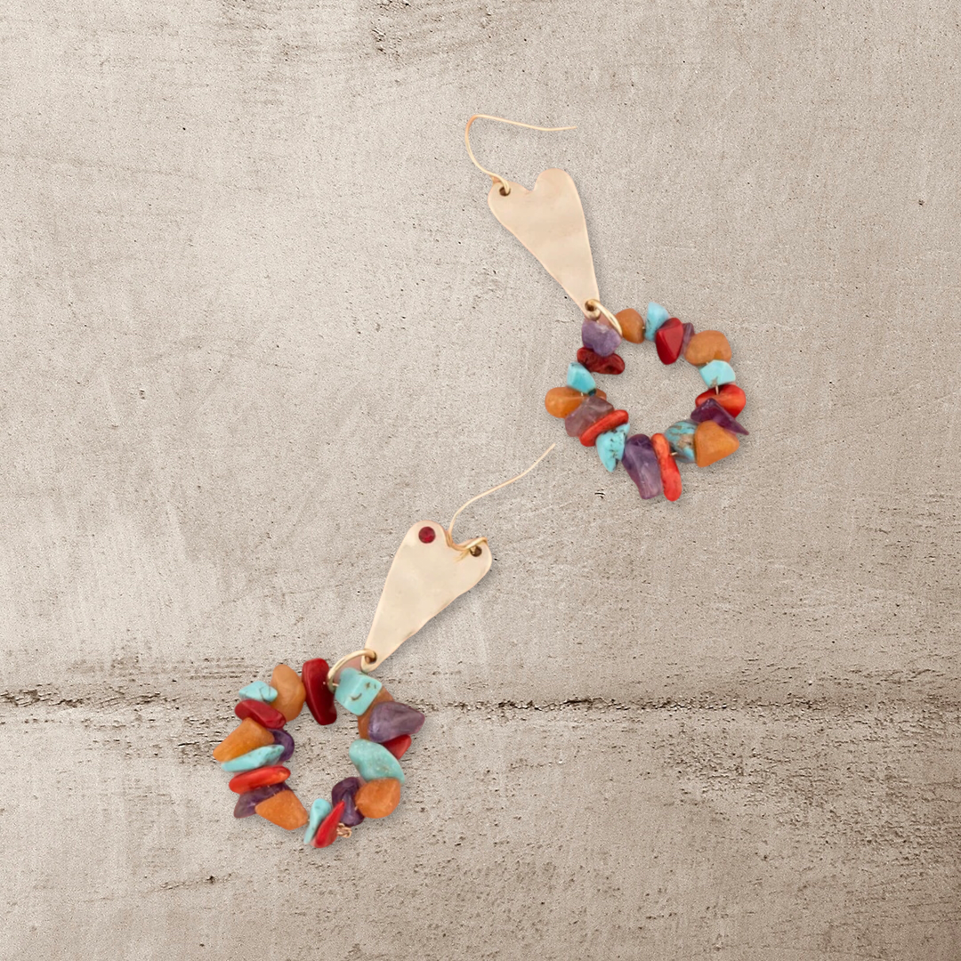 Heart and turquoise decor drop earrings