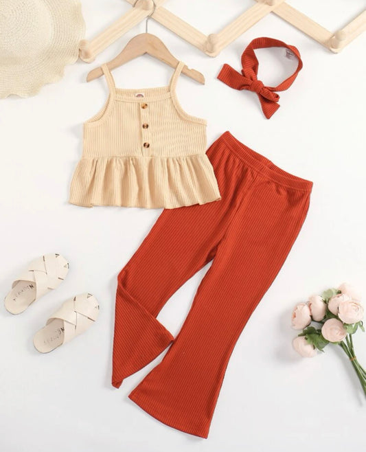 Toddler Girls Ruffle Hem Cami Top & Flare Leg Pants & Headband